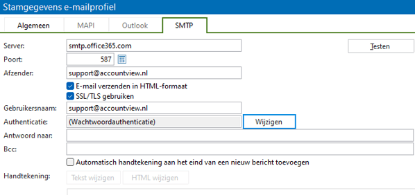 av-sup emailprofiel smtp