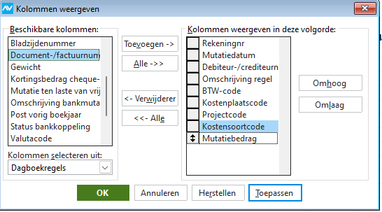 av-sup omschr dagboek memoriaal kolommen