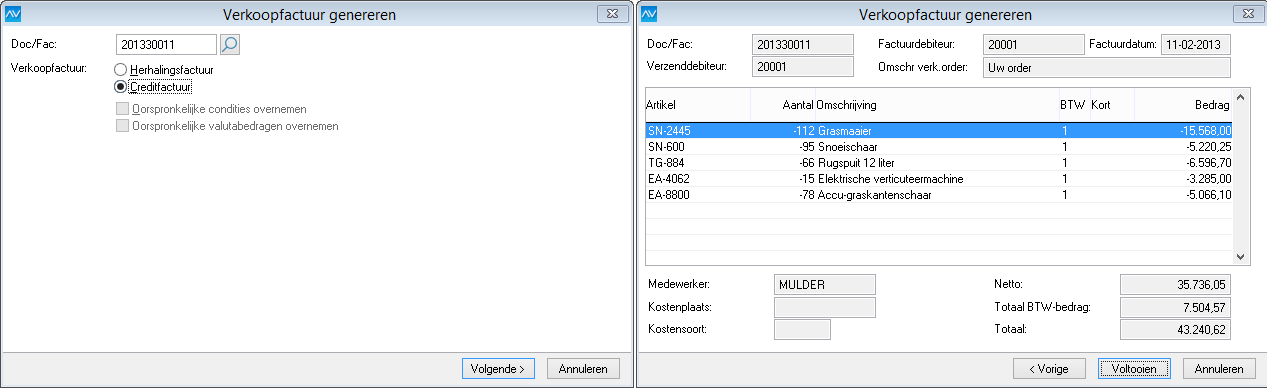 av-sup herhaling factuurcreditnota