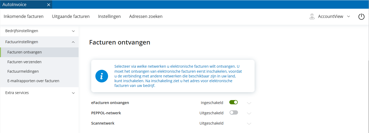 av-sup starten AUINV AV factuurinstellingen