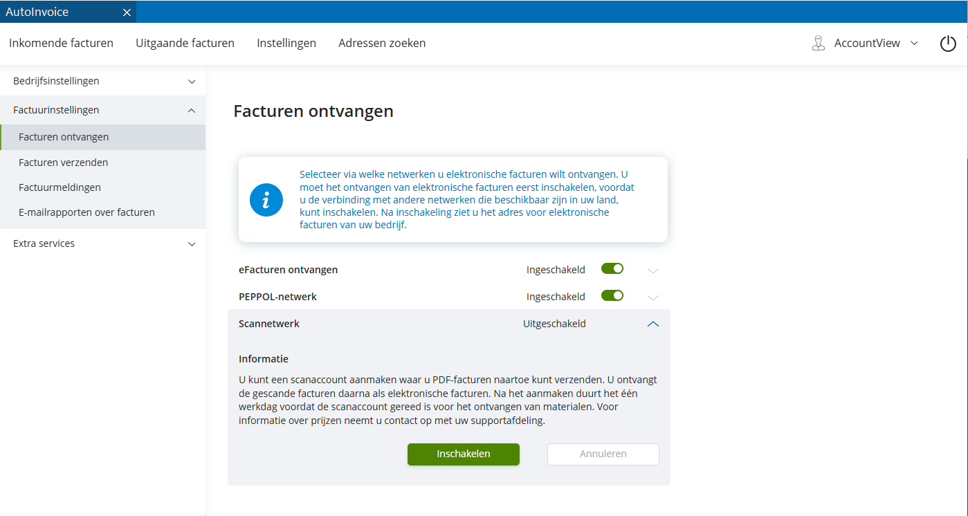 av-sup starten AUINV AV scanservice aanzetten