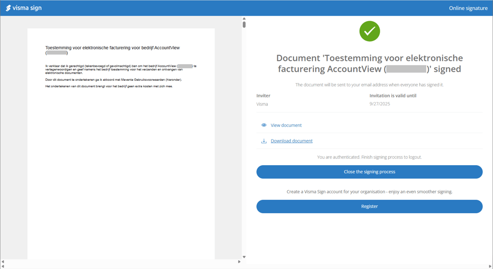 av-sup starten AUINV Visma Sign afgerond