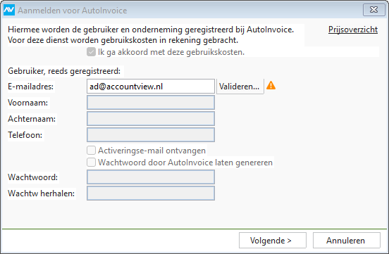 av-sup starten AUINV wachtwoord email bekend