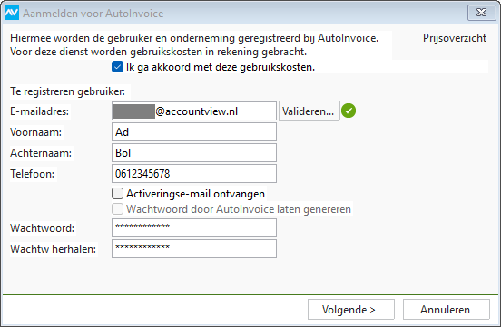 av-sup starten AUINV wachtwoord email