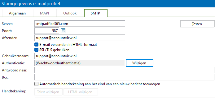 av-sup emailprofiel smtp