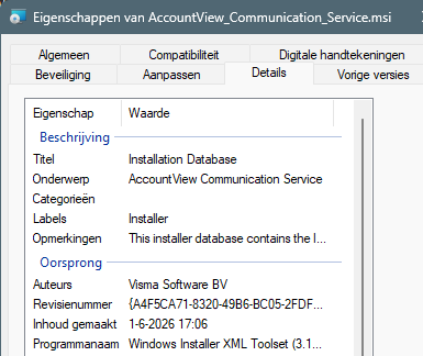 av-sup-installatie-ACS MSI details versie
